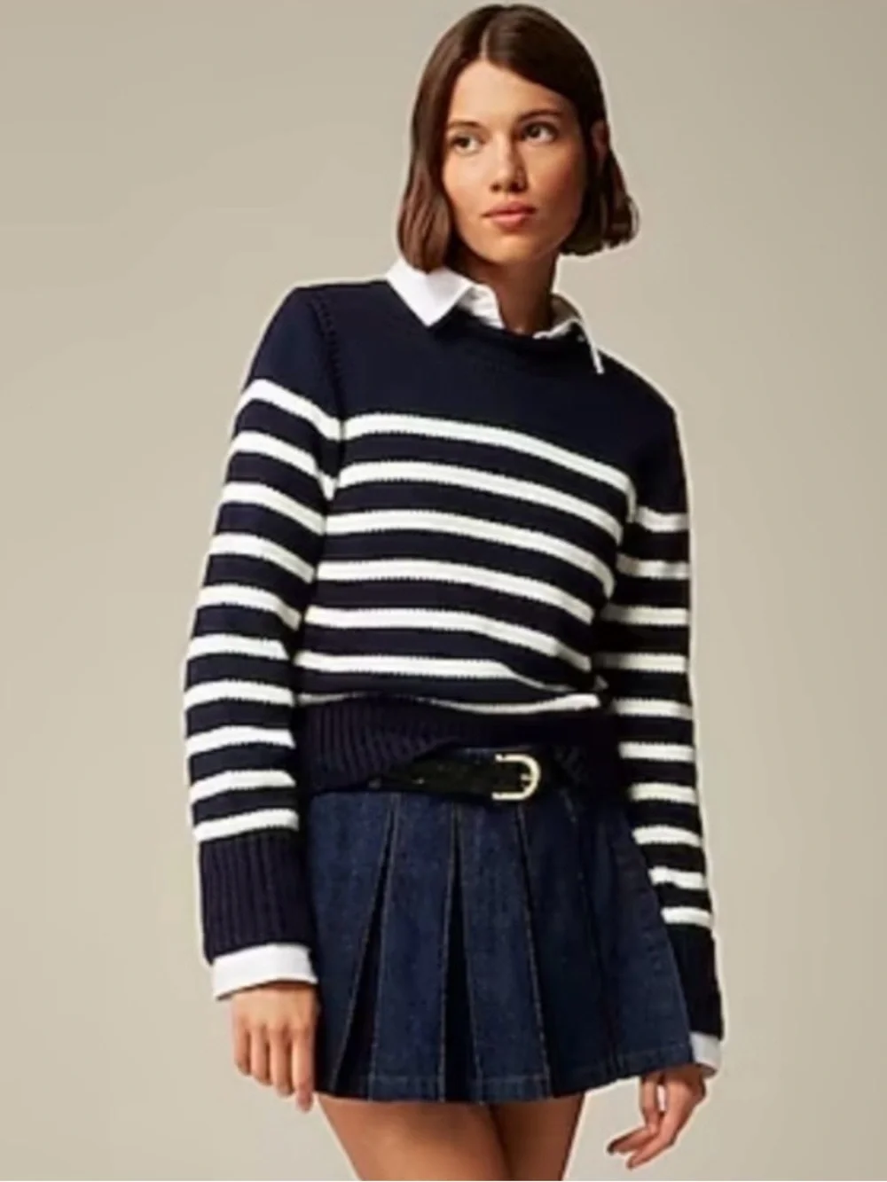 J. Crew Heritage cotton Rollneck Sweater in Navy Ivory Stripe